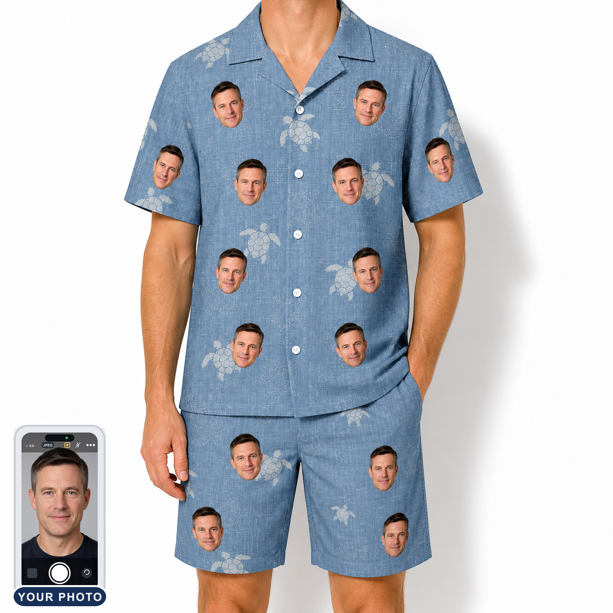 Men's Flipper Floats Custom Face Shirt & Shorts Set