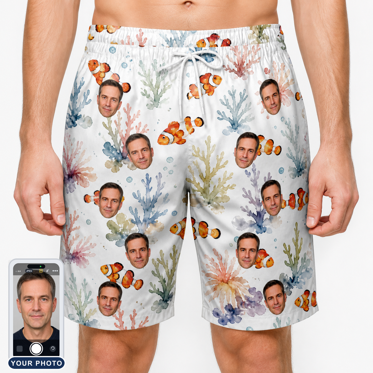 Men's Clownfish Comedy Custom Face Beach Shorts