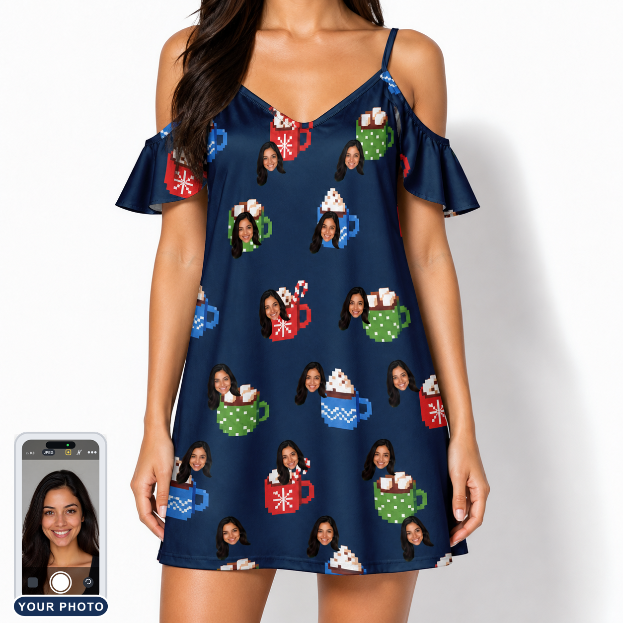 Women's Cocoa Cozy Custom Face Off-Shoulder Dress