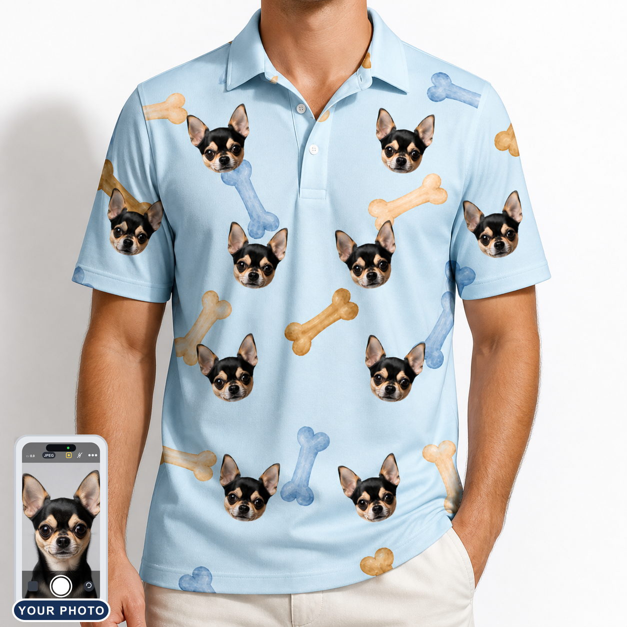 Men's Molar Morsels Custom Dog Face Polo Shirt