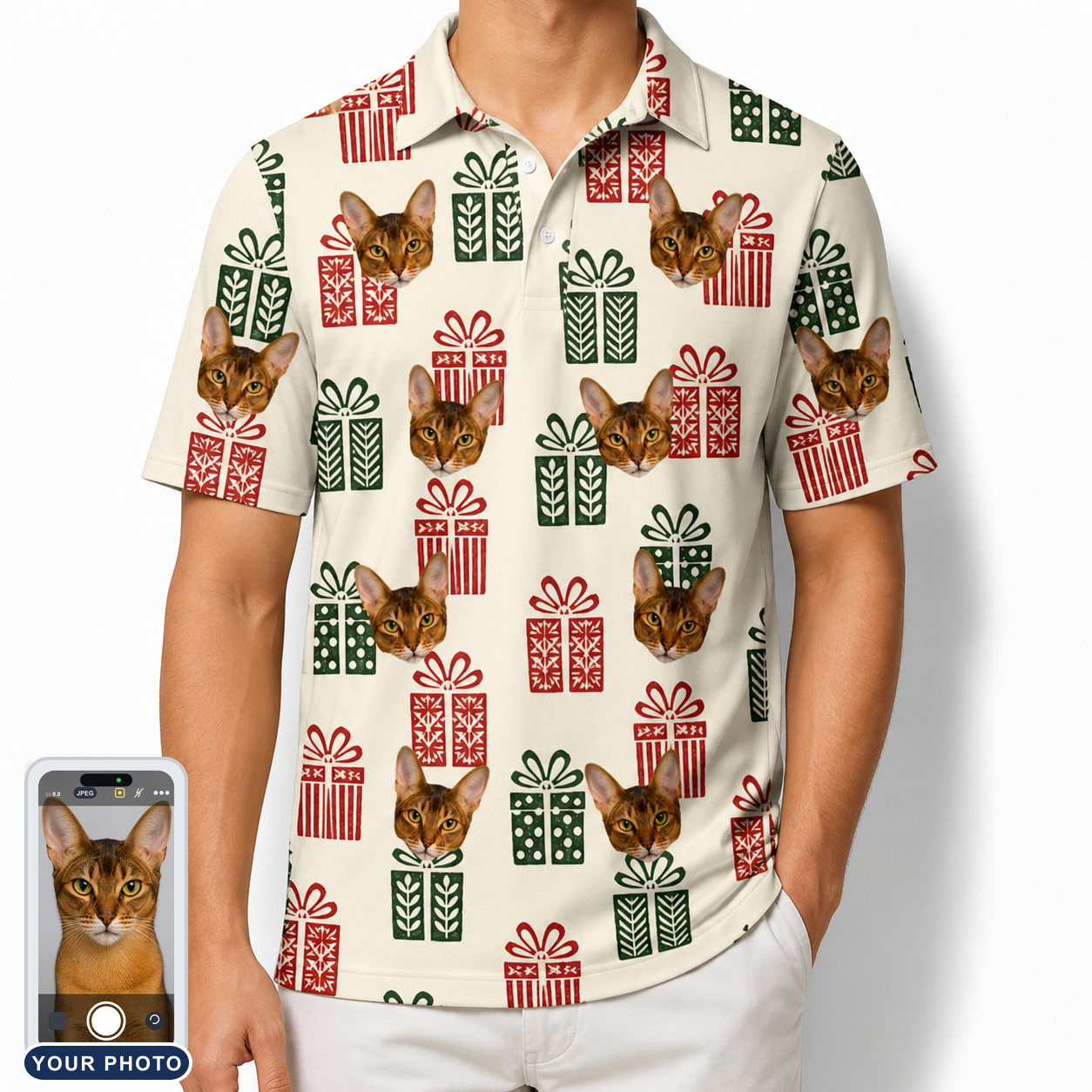 Men's Bowtiful Bundles Custom Cat Face Polo Shirt