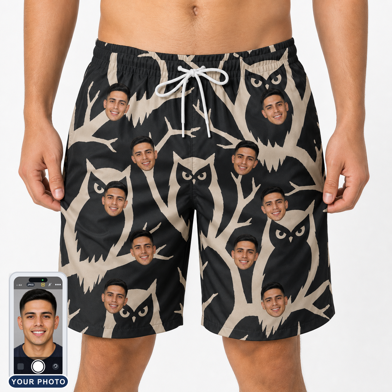 Men's Midnight Moonhoot Custom Face Beach Shorts