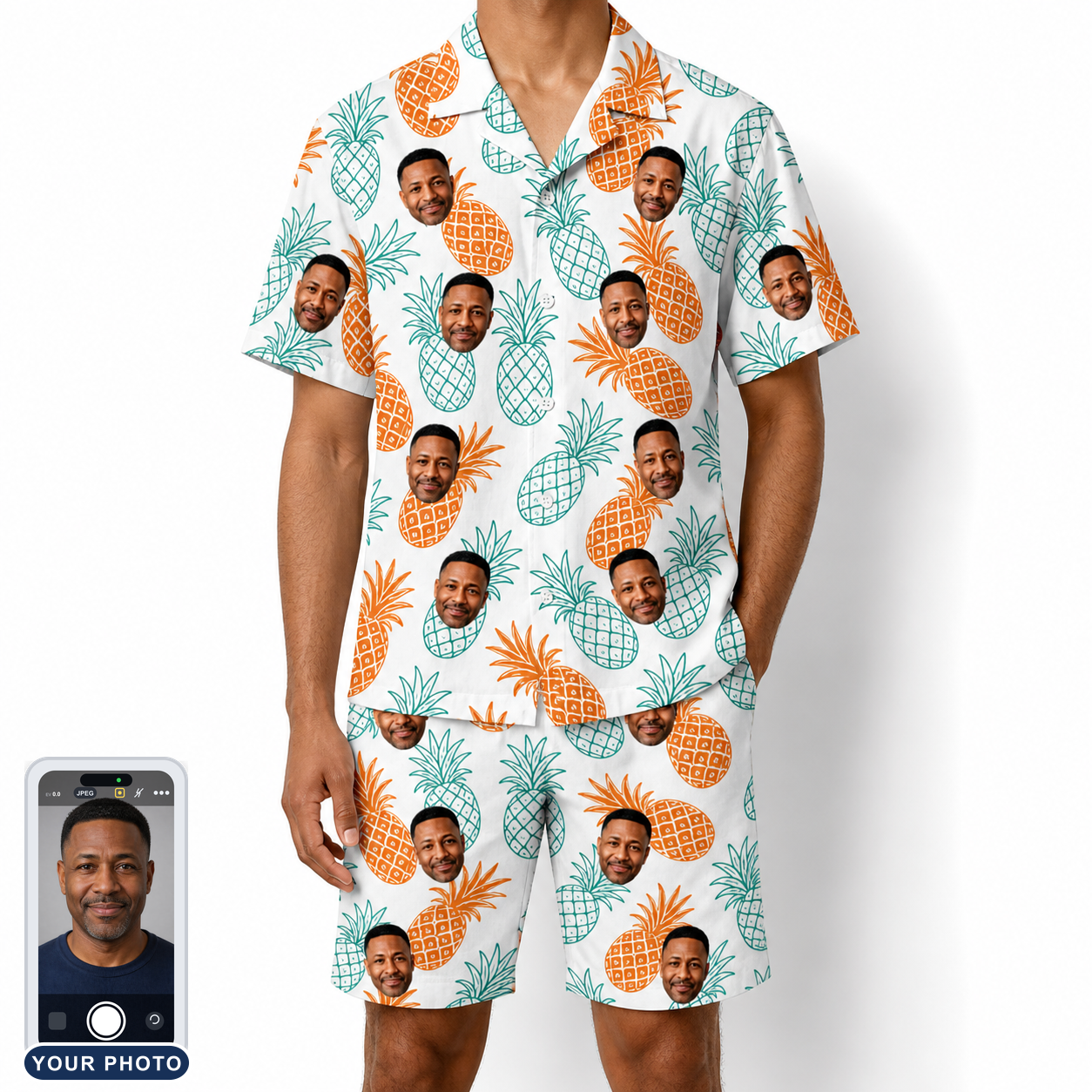 Men's Spiky Staycation Custom Face Shirt & Shorts Set