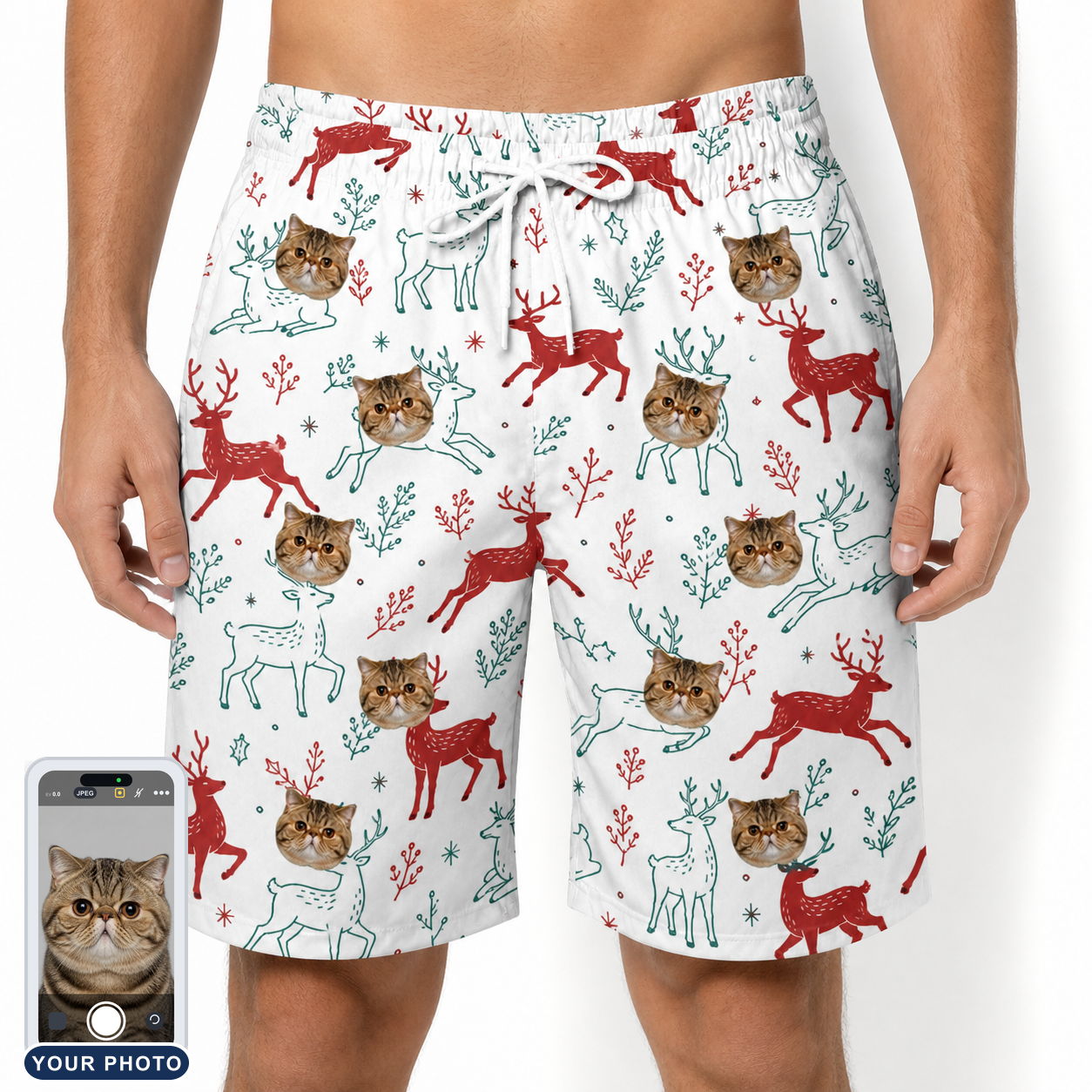 Men's Prancer Pranks Custom Cat Face Beach Shorts