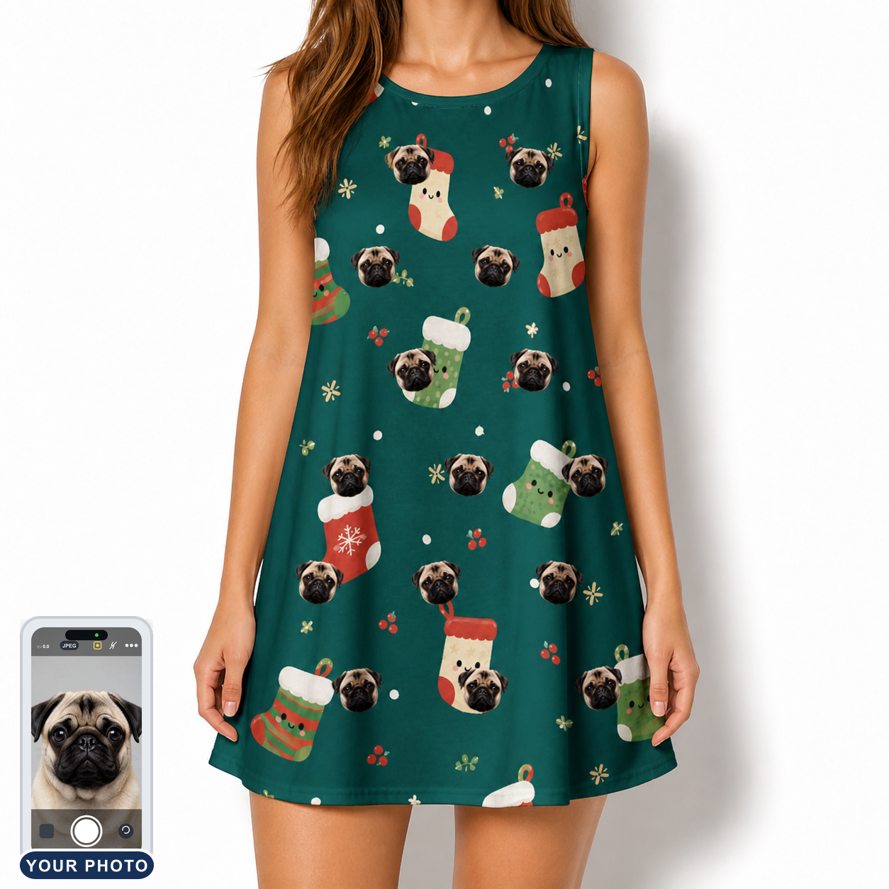 Women's Chimney Cheer Custom Dog Face Tank Dress