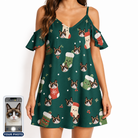 Women's Chimney Cheer Custom Cat Face Off-Shoulder Dress