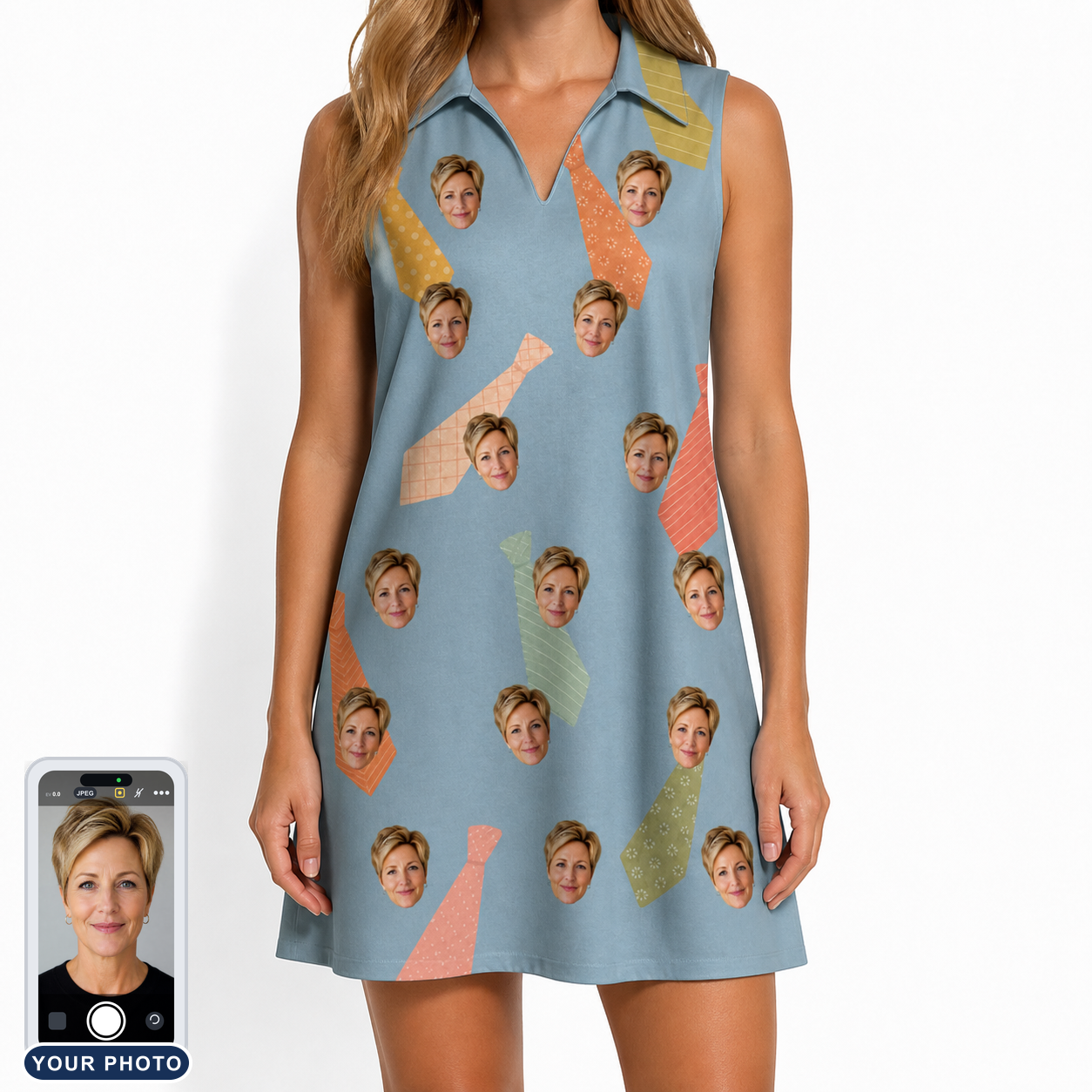 Women's Dapper Dads Custom Face V-Neck Dress