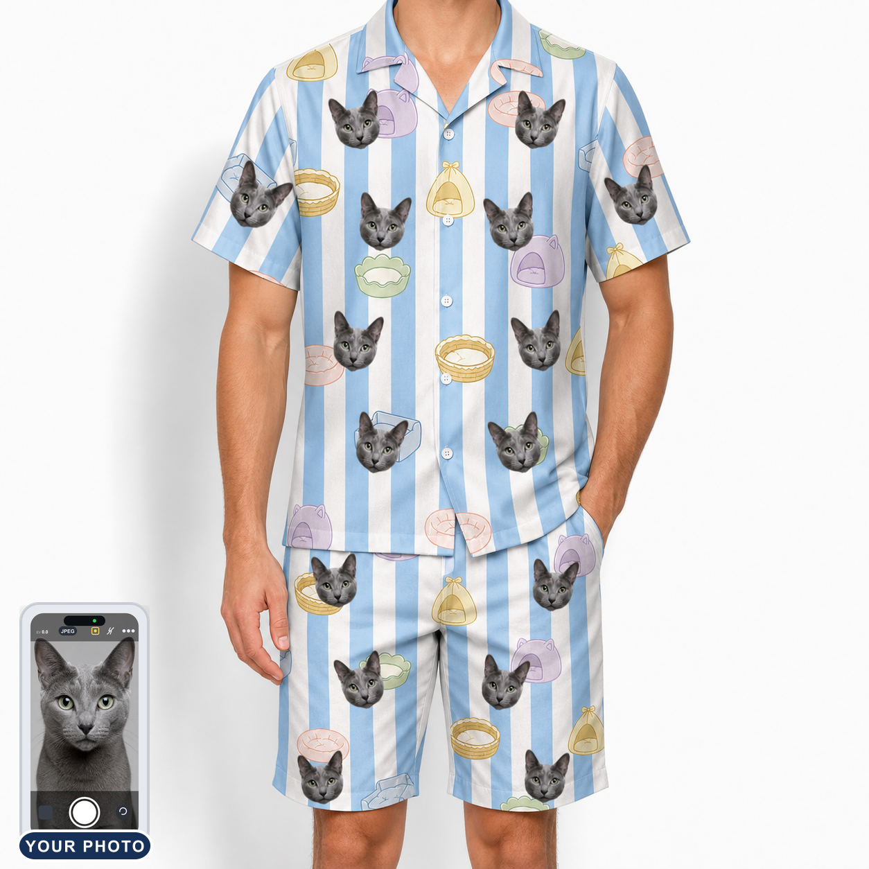 Men's Naptime Nooks Custom Cat Face Shirt & Shorts Set