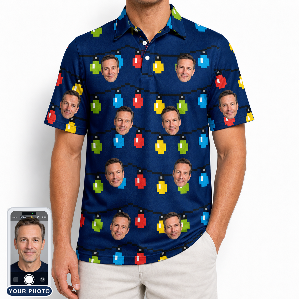 Men's Stringlight Soirée Custom Face Polo Shirt