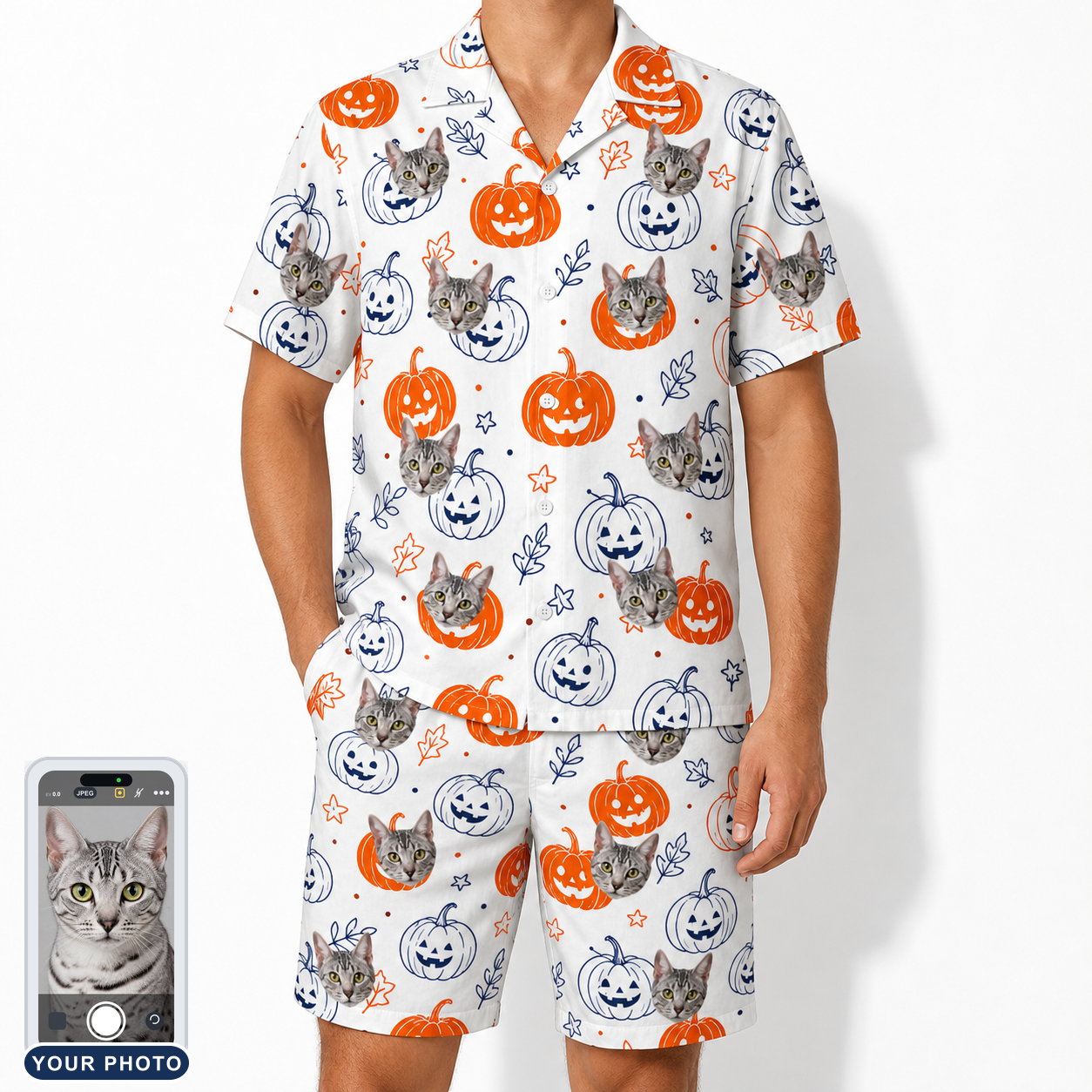 Men's Jack O'Jitters Custom Cat Face Shirt & Shorts Set