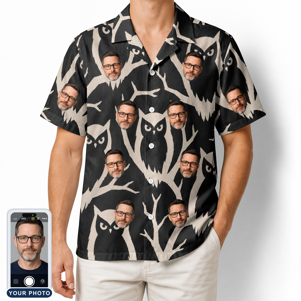 Men's Midnight Moonhoot Custom Face Hawaiian Shirt