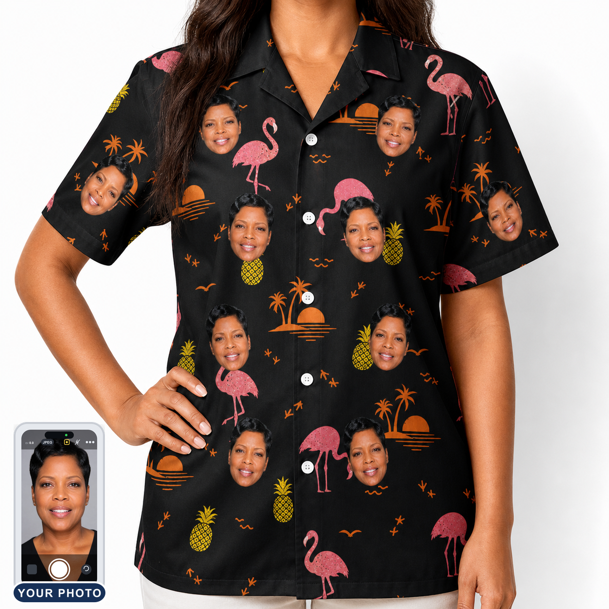 Women's Flocktail Hour Custom Face Hawaiian Shirt
