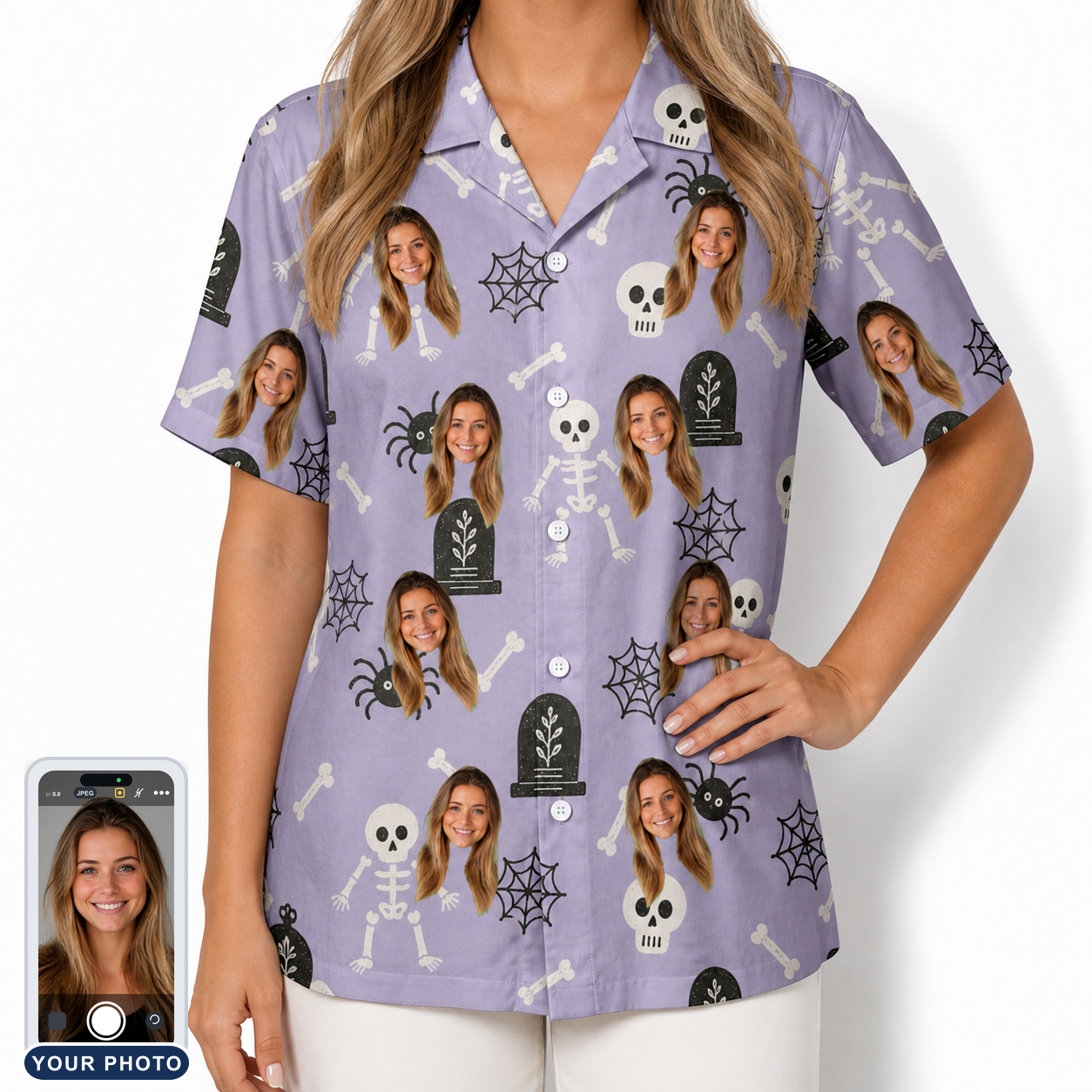 Women's Grinning Gravestones Custom Face Hawaiian Shirt