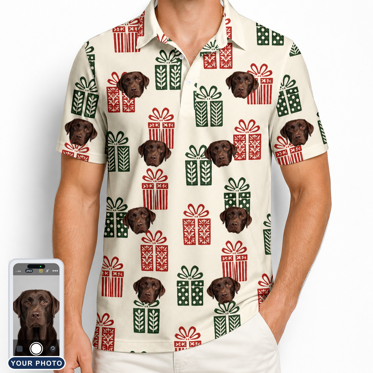 Men's Bowtiful Bundles Custom Dog Face Polo Shirt