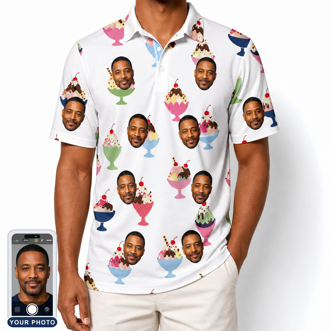 Men's Wishful Scoops Custom Face Polo Shirt