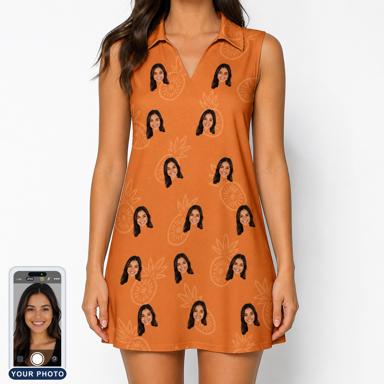 Women's Pineapple Jukebox Custom Face V-Neck Dress