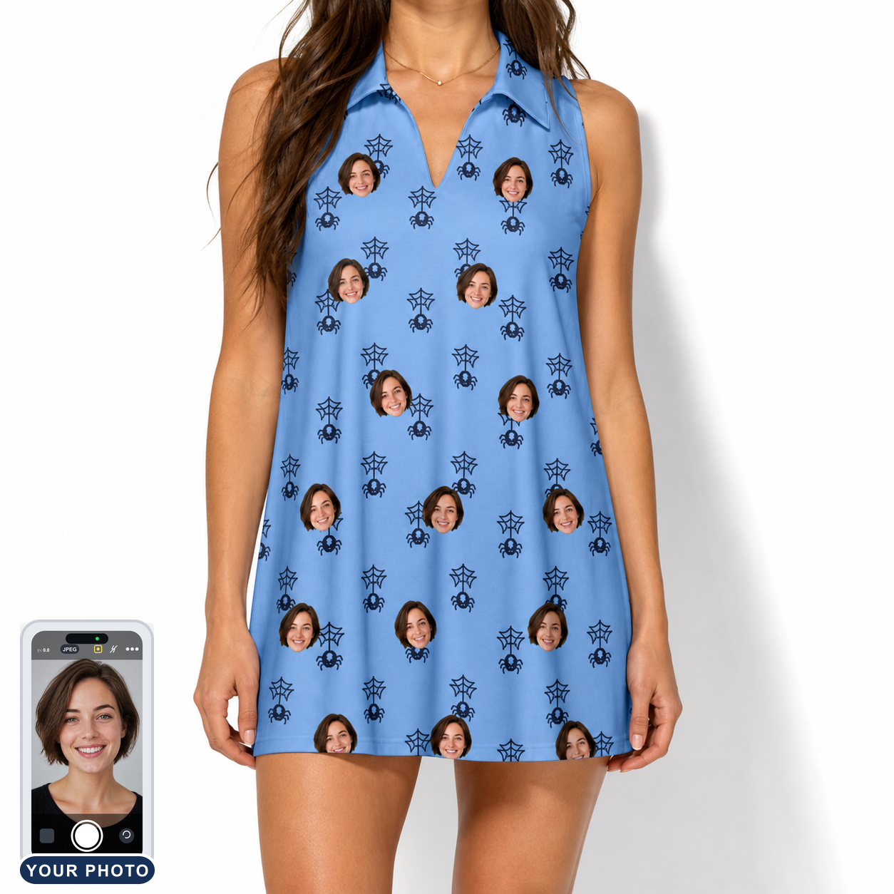 Women's Orb Weaver Custom Face V-Neck Dress