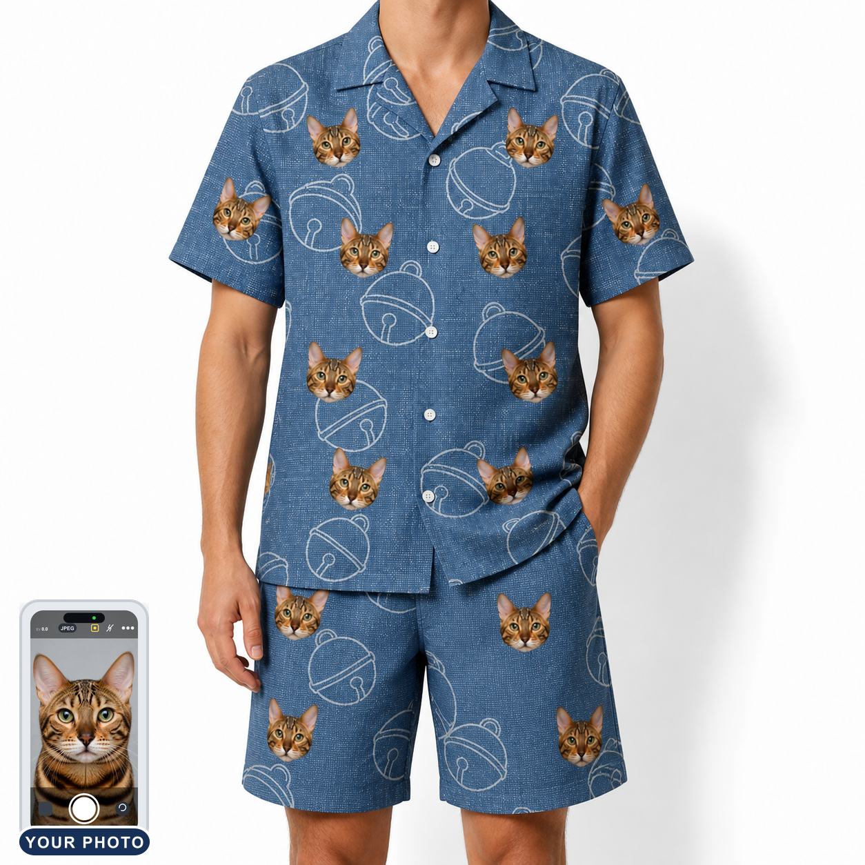Men's Tabby Tinkles Custom Cat Face Shirt & Shorts Set