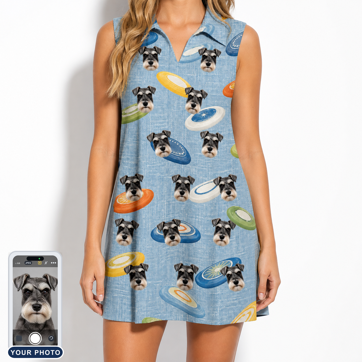 Women's Aero Barkers Custom Dog Face V-Neck Dress