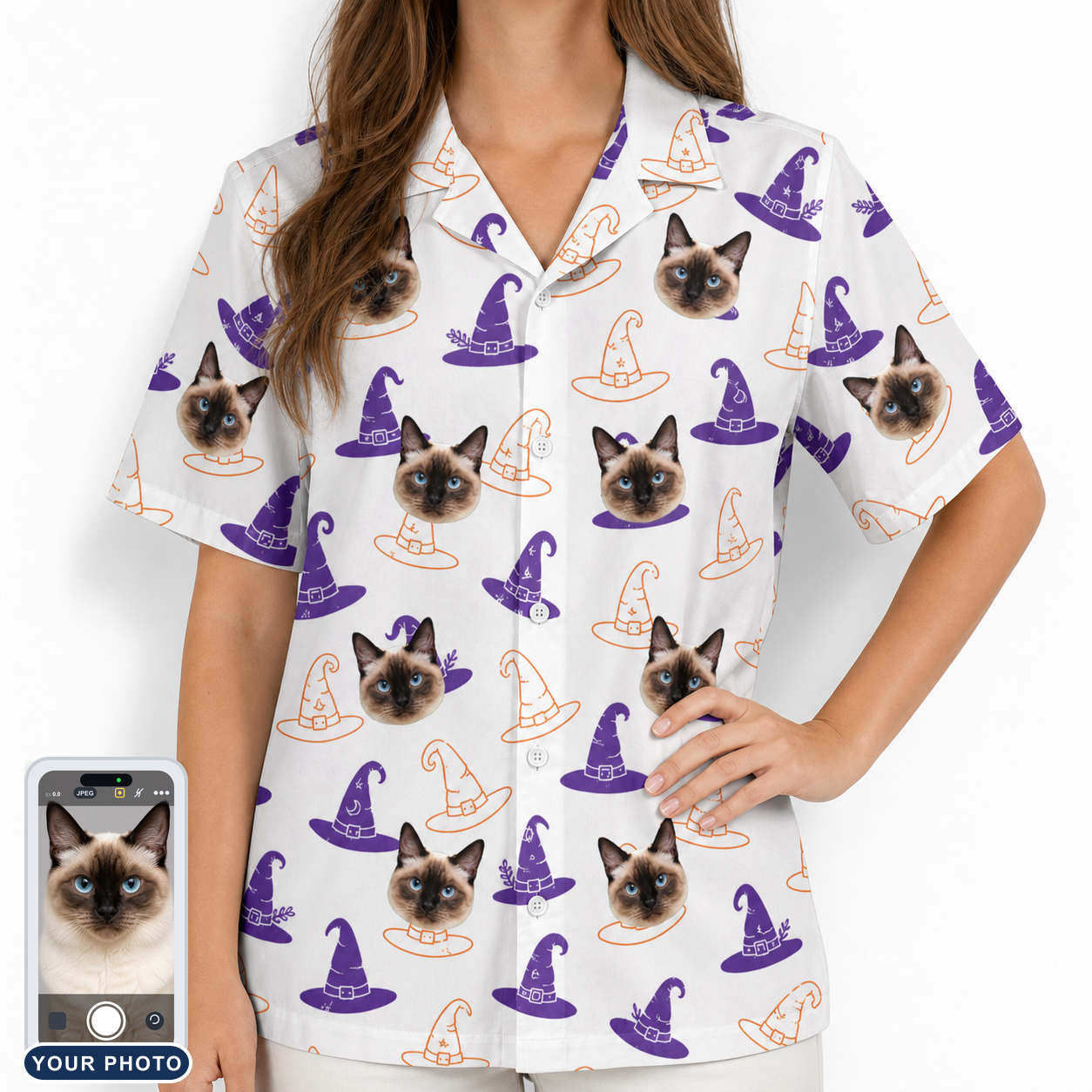 Women's Cauldron Crowns Custom Cat Face Hawaiian Shirt