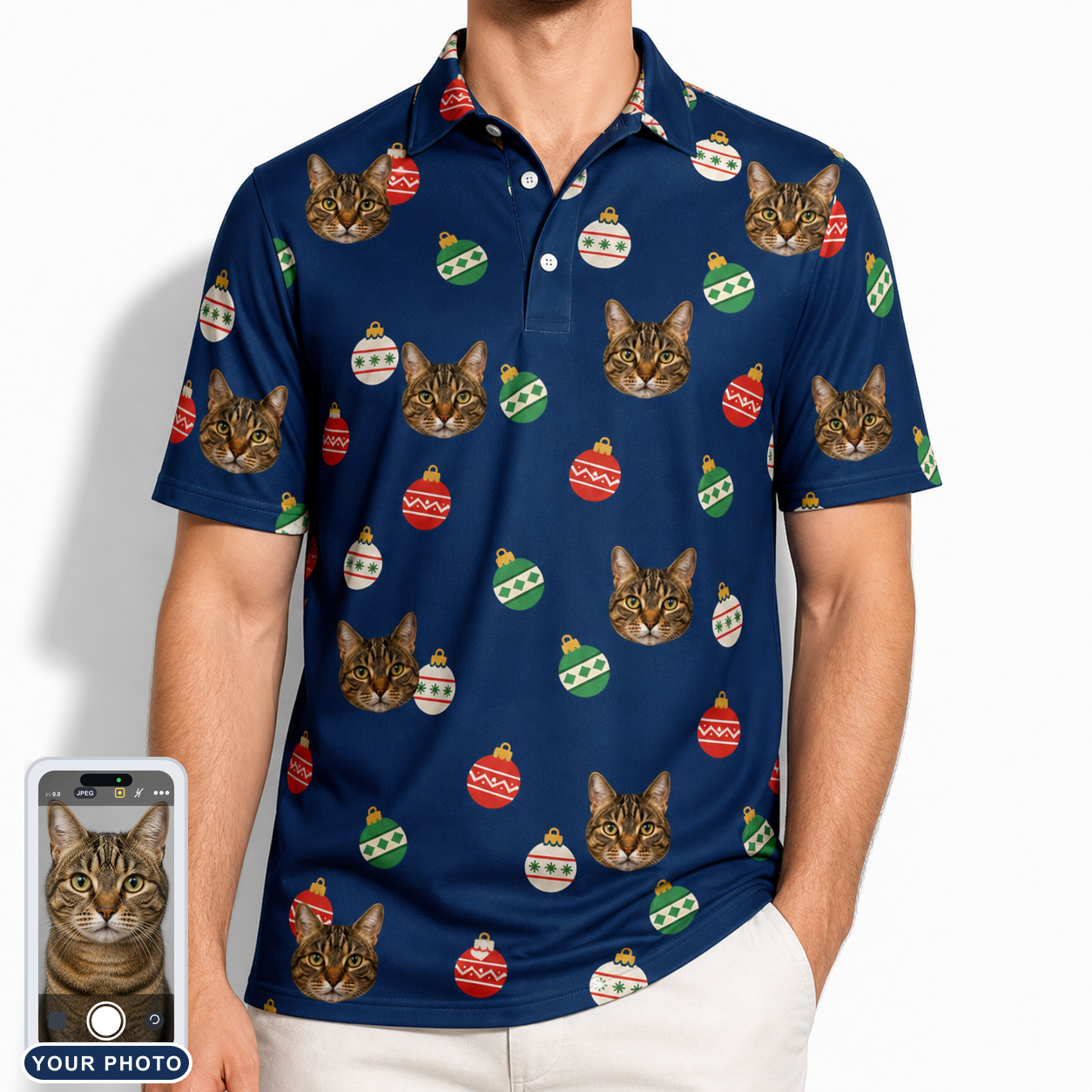 Men's December Dangles Custom Cat Face Polo Shirt