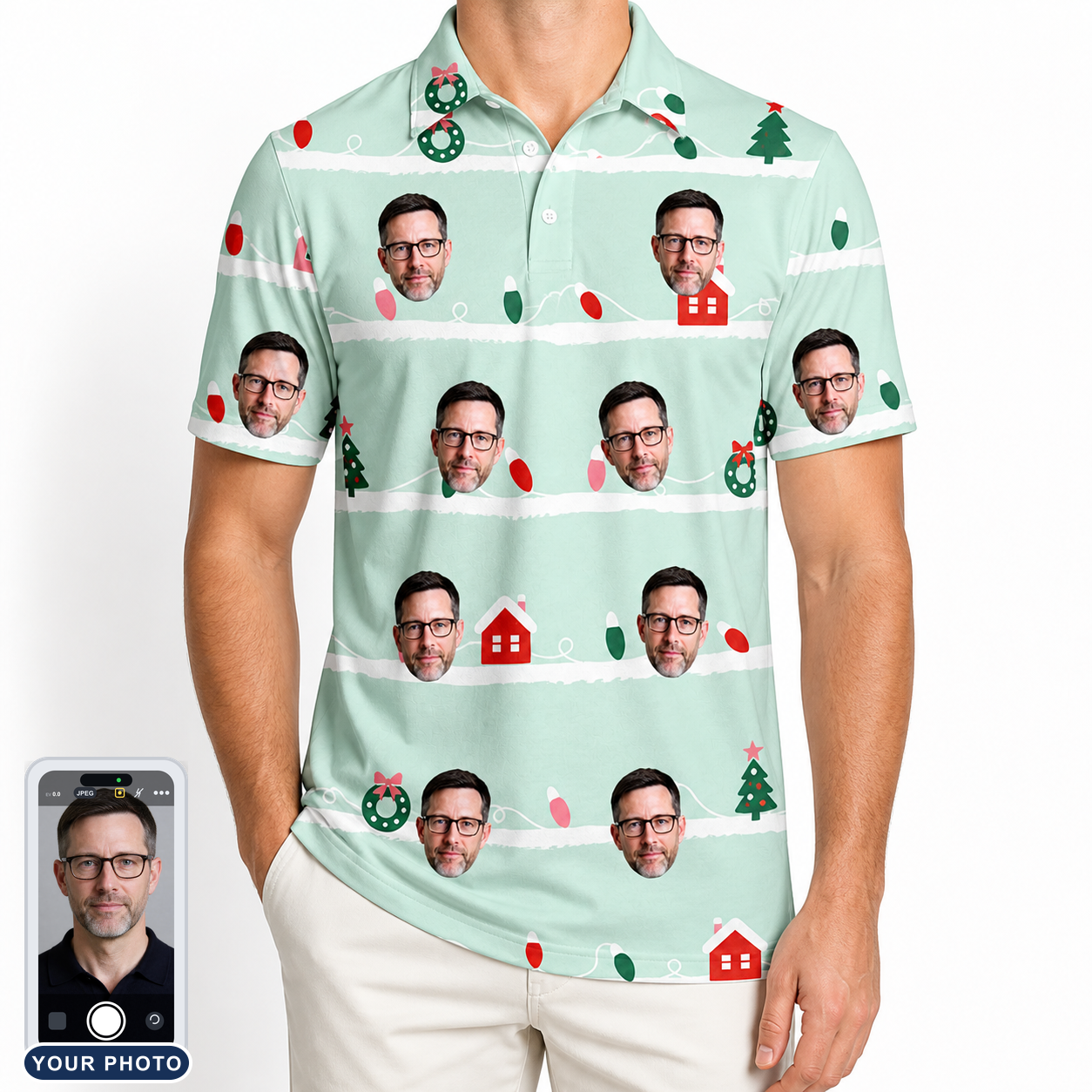Men's Neon Noel Custom Face Polo Shirt