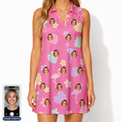 Women's Fuchsia Flock Custom Face V-Neck Dress