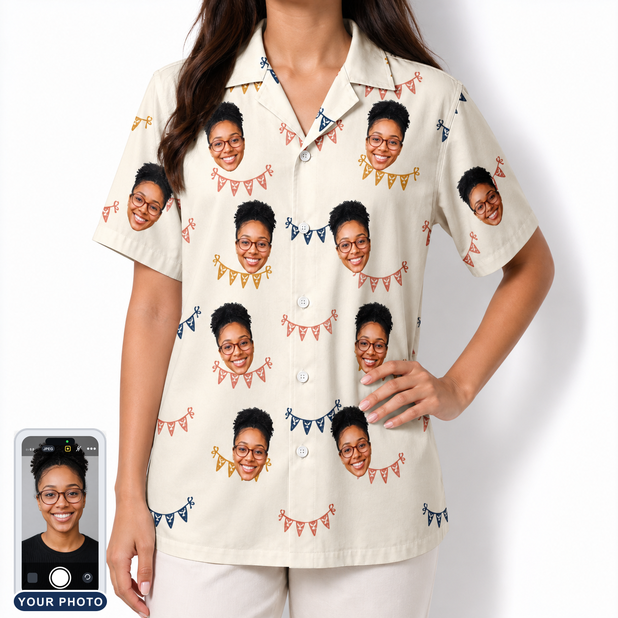 Women's Garland Giggles Custom Face Hawaiian Shirt