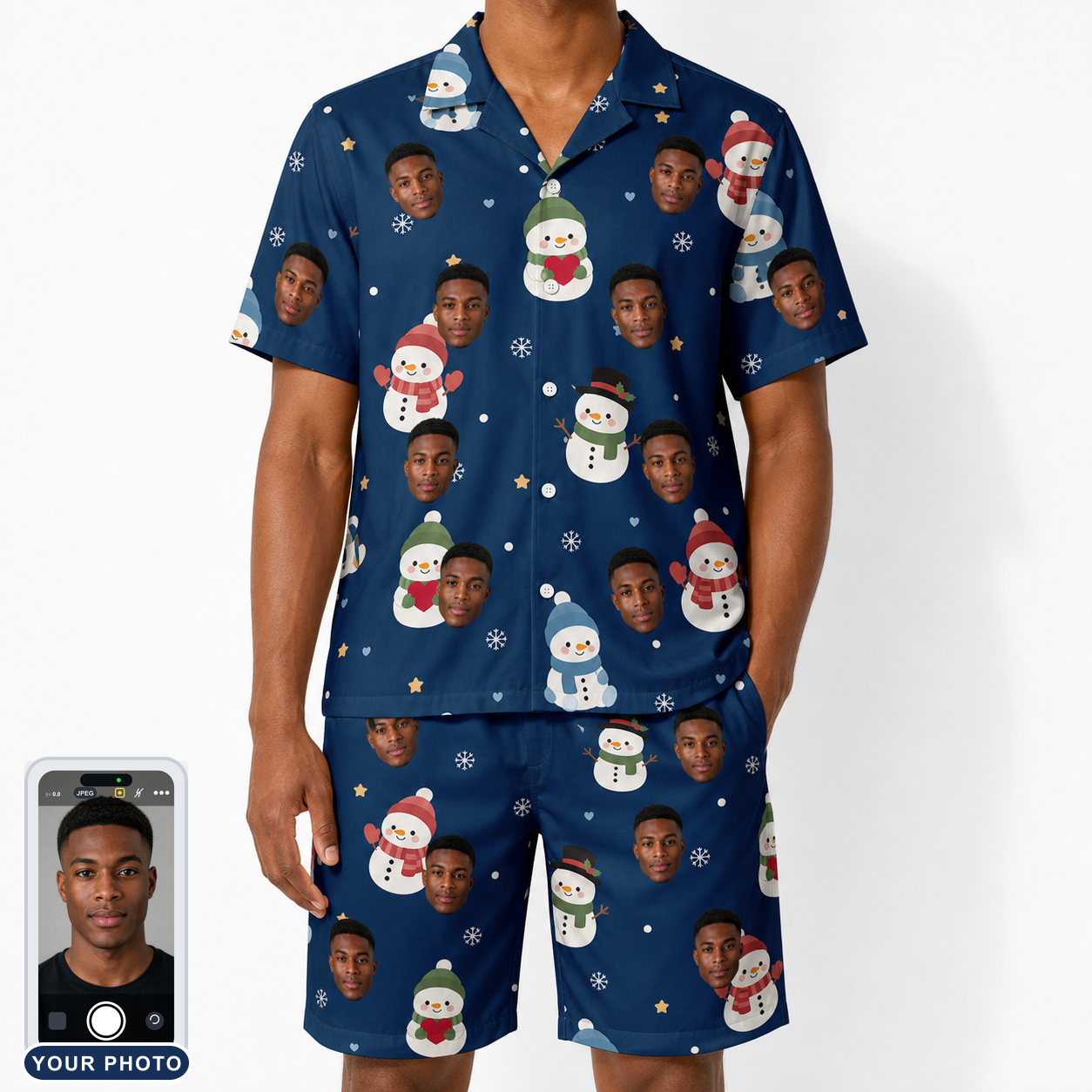 Men's Snowman Shenanigans Custom Face Shirt & Shorts Set