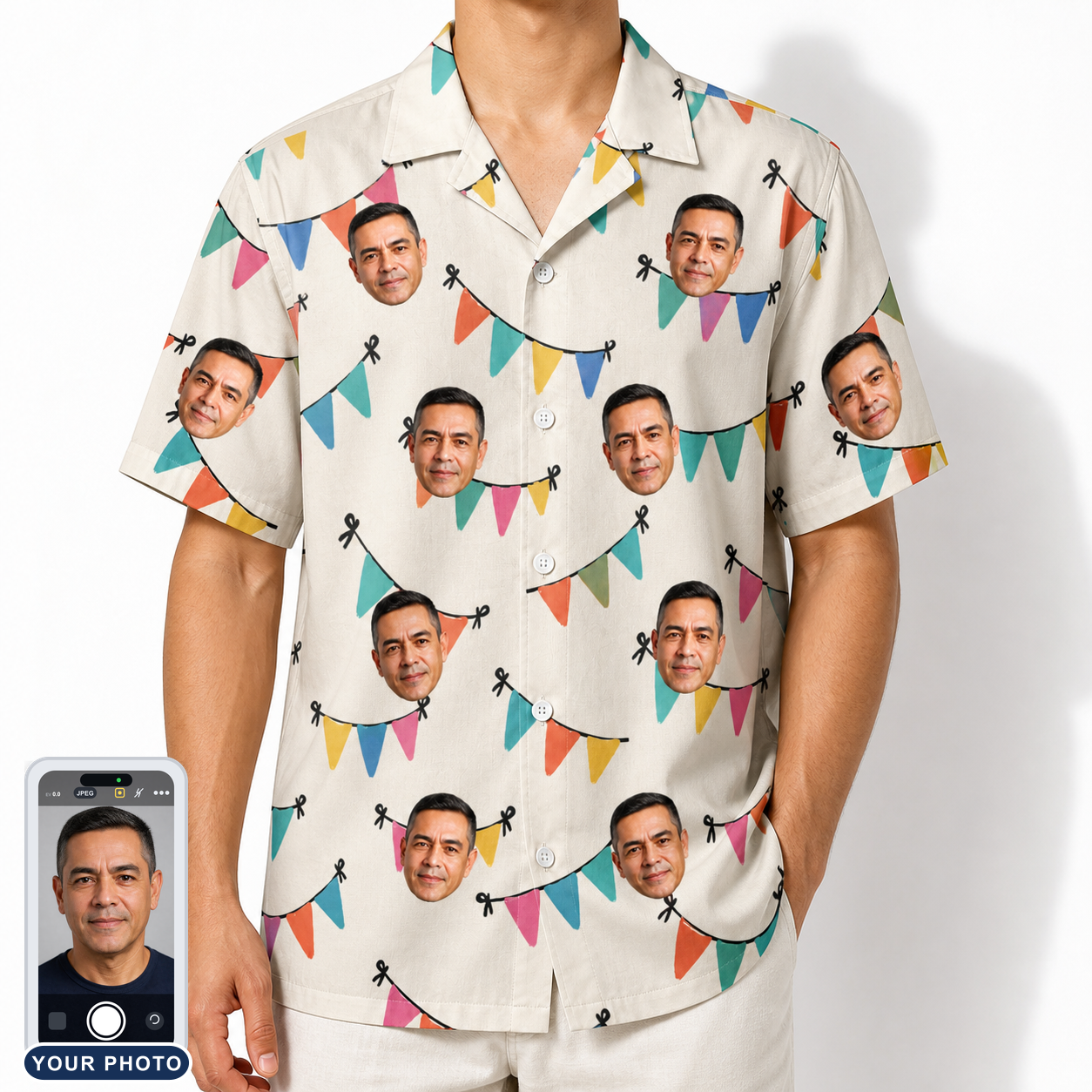 Men's Folksy Flutter Custom Face Hawaiian Shirt