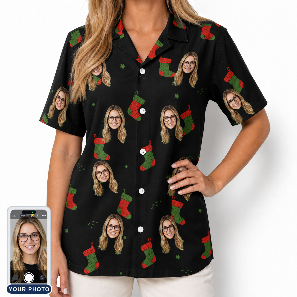 Women's Stocking Stuffer Custom Face Hawaiian Shirt