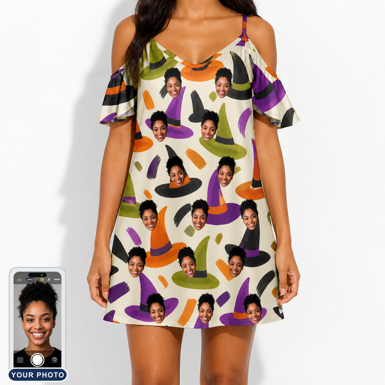 Women's Samhain Silhouettes Custom Face Off-Shoulder Dress
