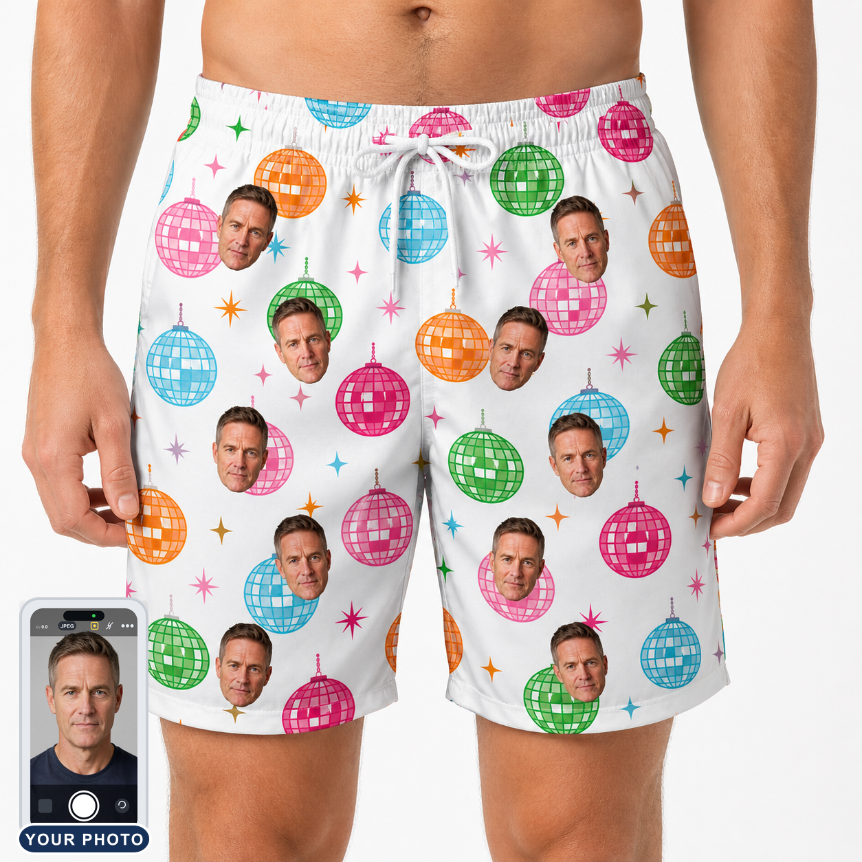 Men's Strobe Sweethearts Custom Face Beach Shorts