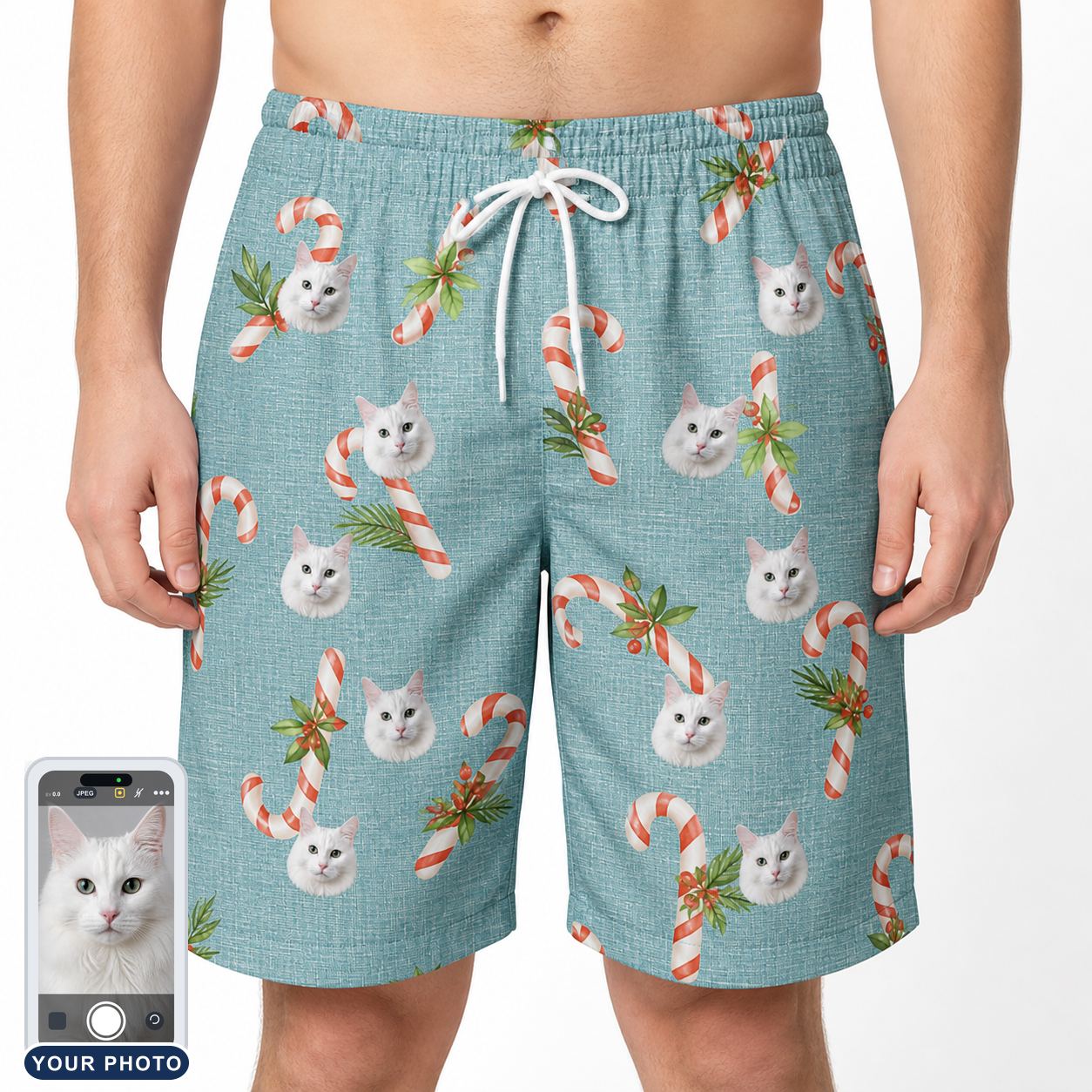 Men's Cane Carousel Custom Cat Face Beach Shorts