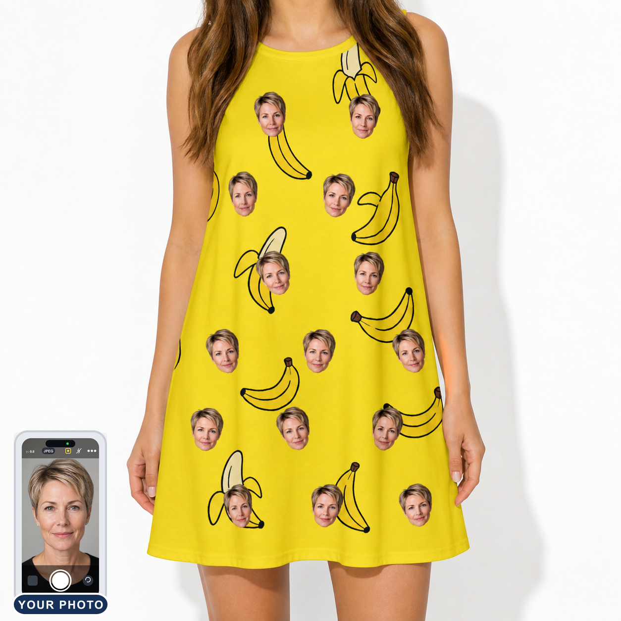 Women's Yellow Yodel Custom Face Tank Dress