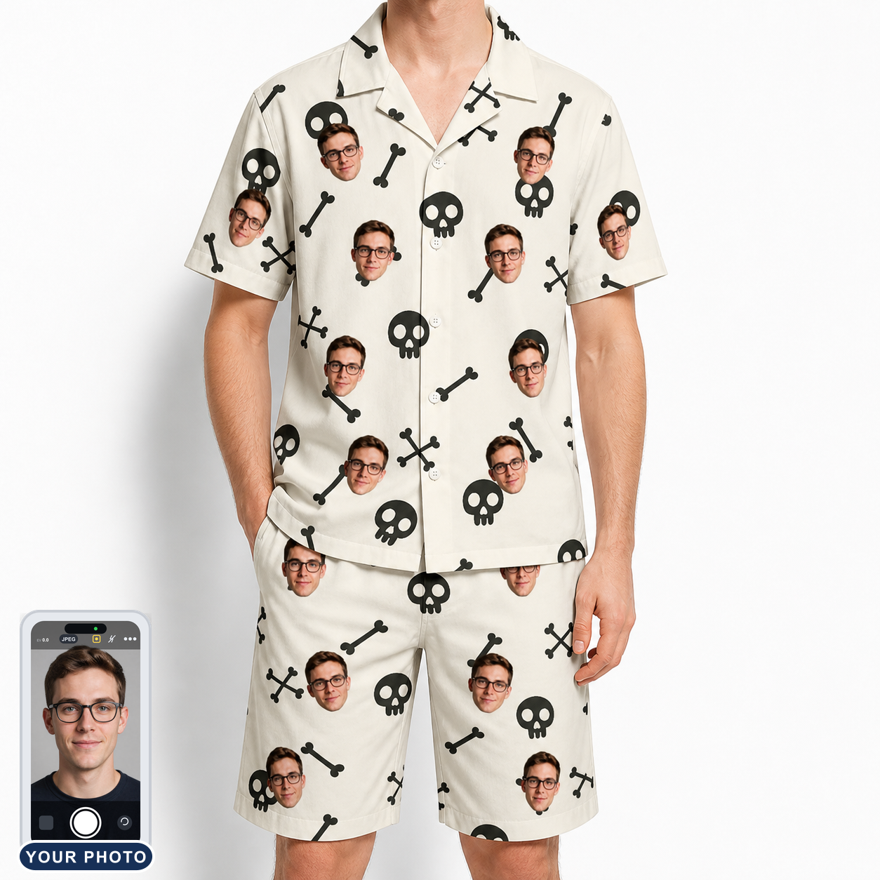 Men's Skeleton Shenanigans Custom Face Shirt & Shorts Set