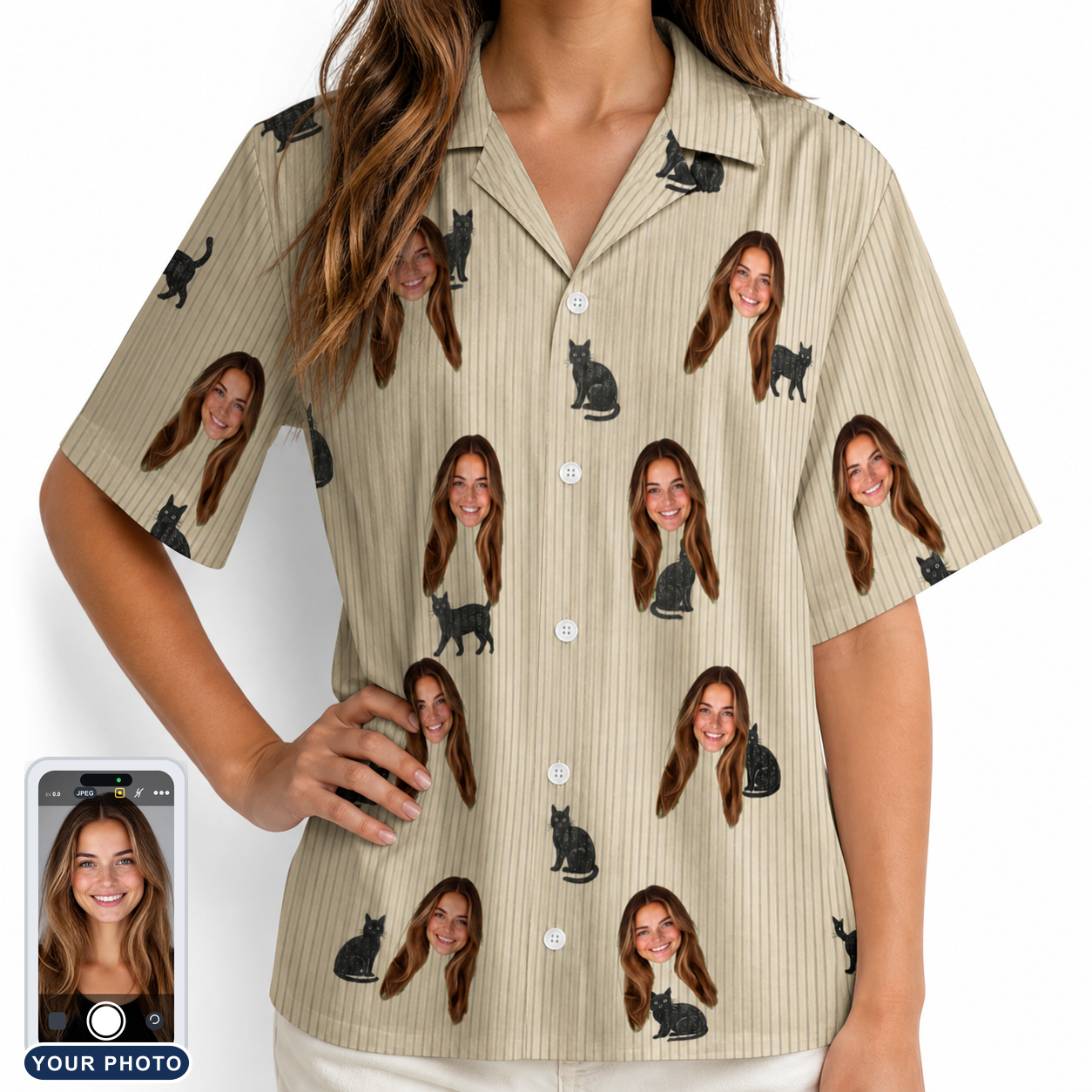 Women's Feline Frights Custom Face Hawaiian Shirt