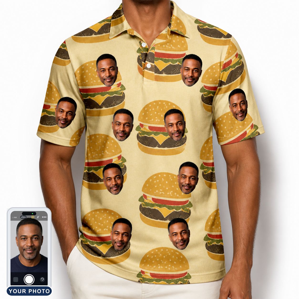 Men's Patty Potluck Custom Face Polo Shirt