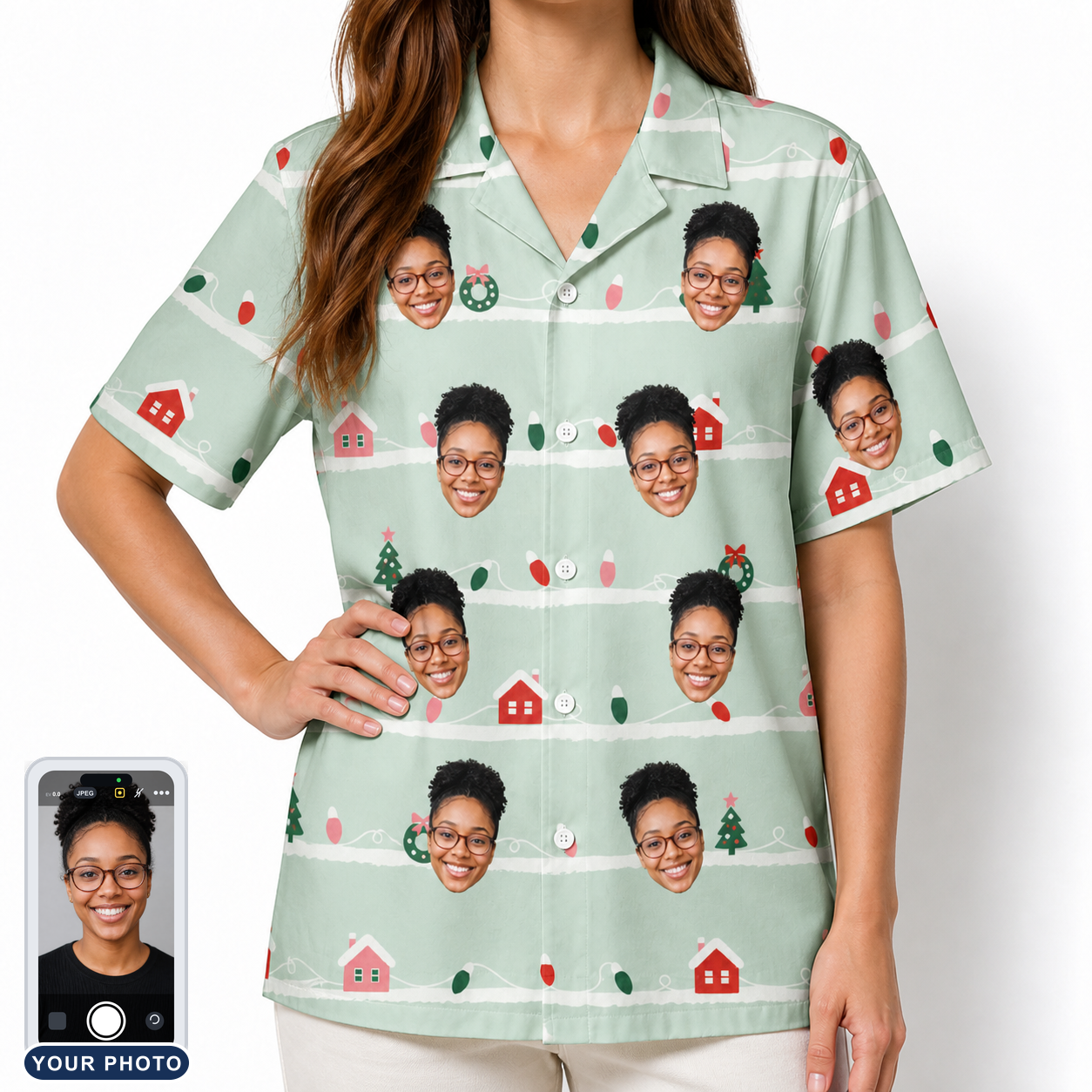 Women's Neon Noel Custom Face Hawaiian Shirt