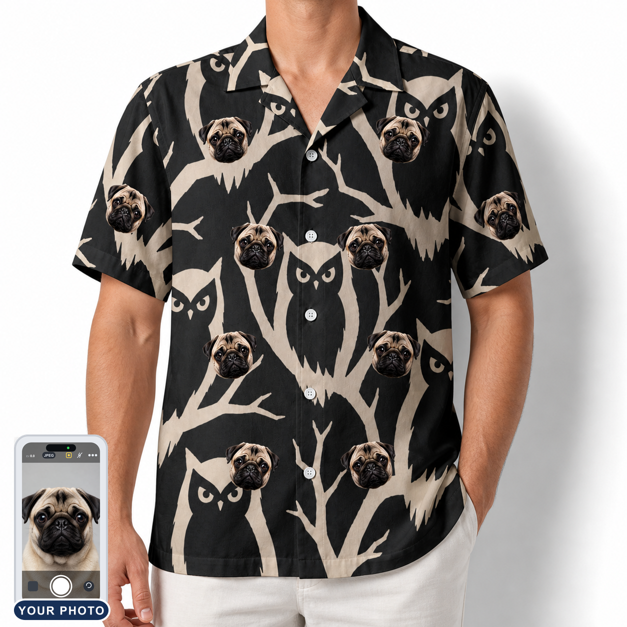 Men's Midnight Moonhoot Custom Dog Face Hawaiian Shirt