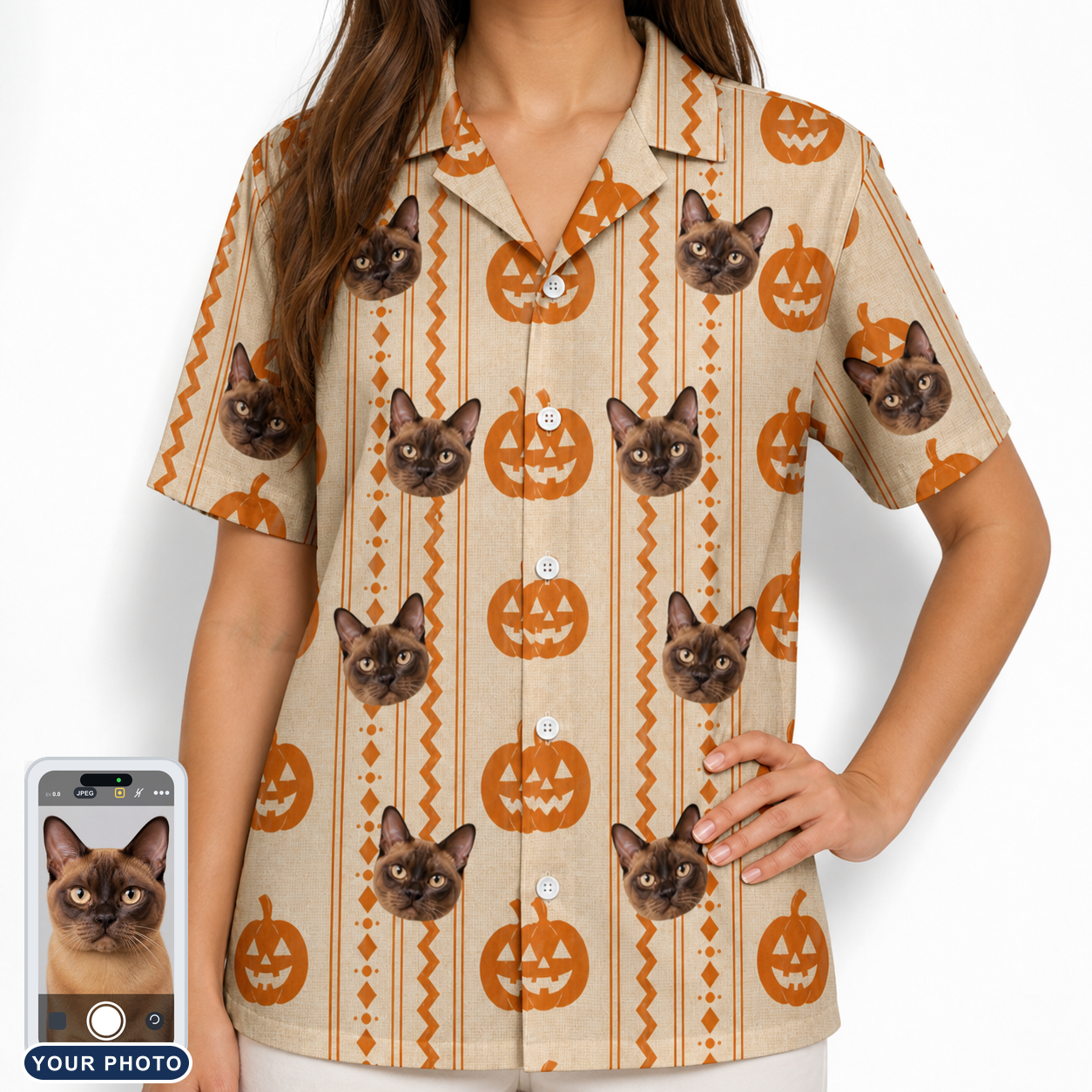 Women's Spooky Squash Custom Cat Face Hawaiian Shirt