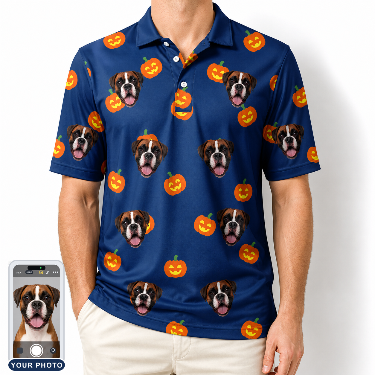 Men's Orange Oddities Custom Dog Face Polo Shirt