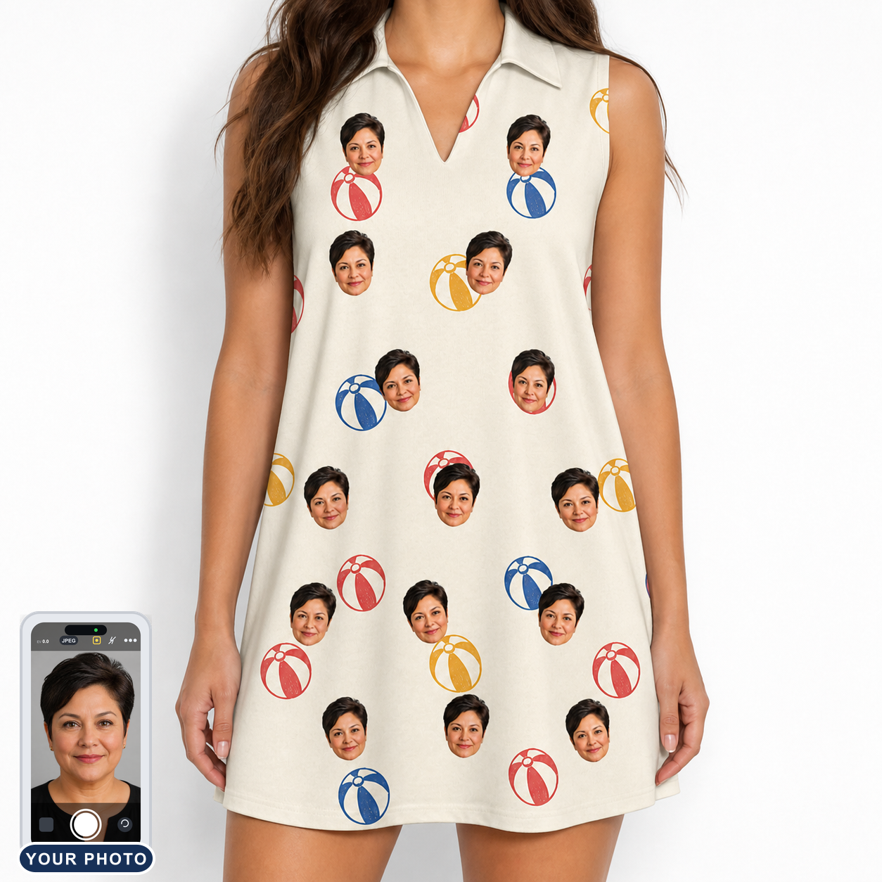 Women's Sandy Sidekicks Custom Face V-Neck Dress