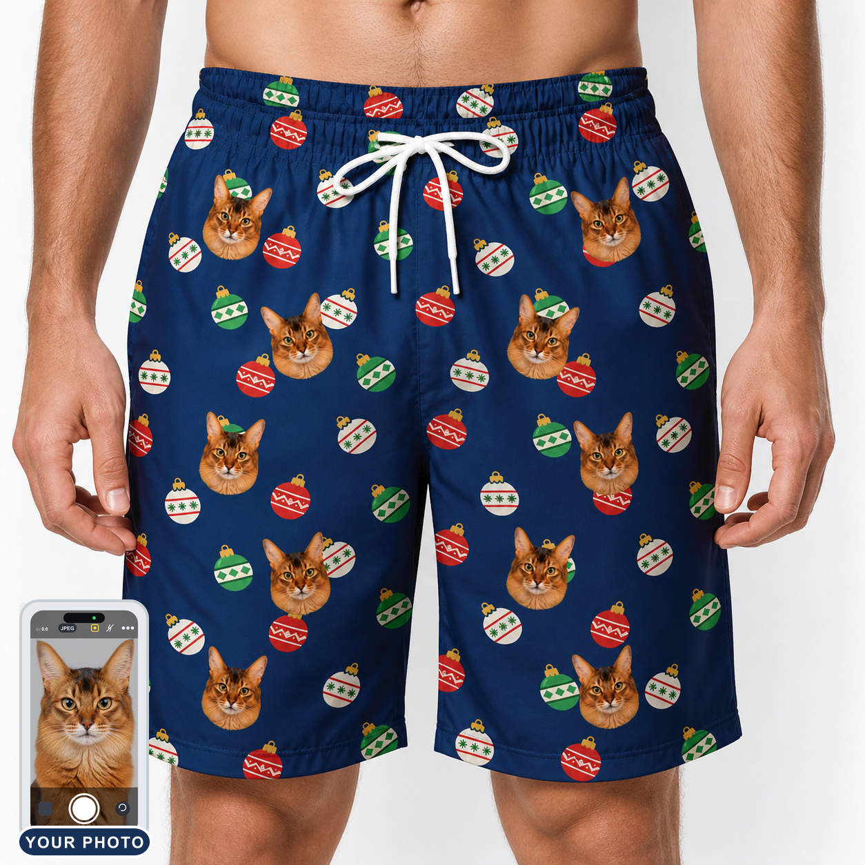Men's December Dangles Custom Cat Face Beach Shorts