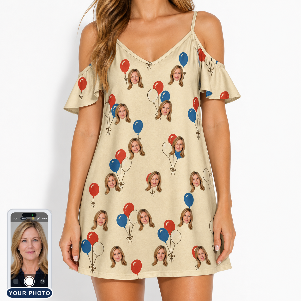 Women's Balloon Brigade Custom Face Off-Shoulder Dress