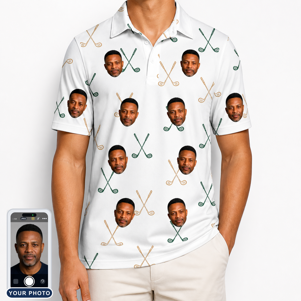 Men's Golf Glyphs Custom Face Polo Shirt
