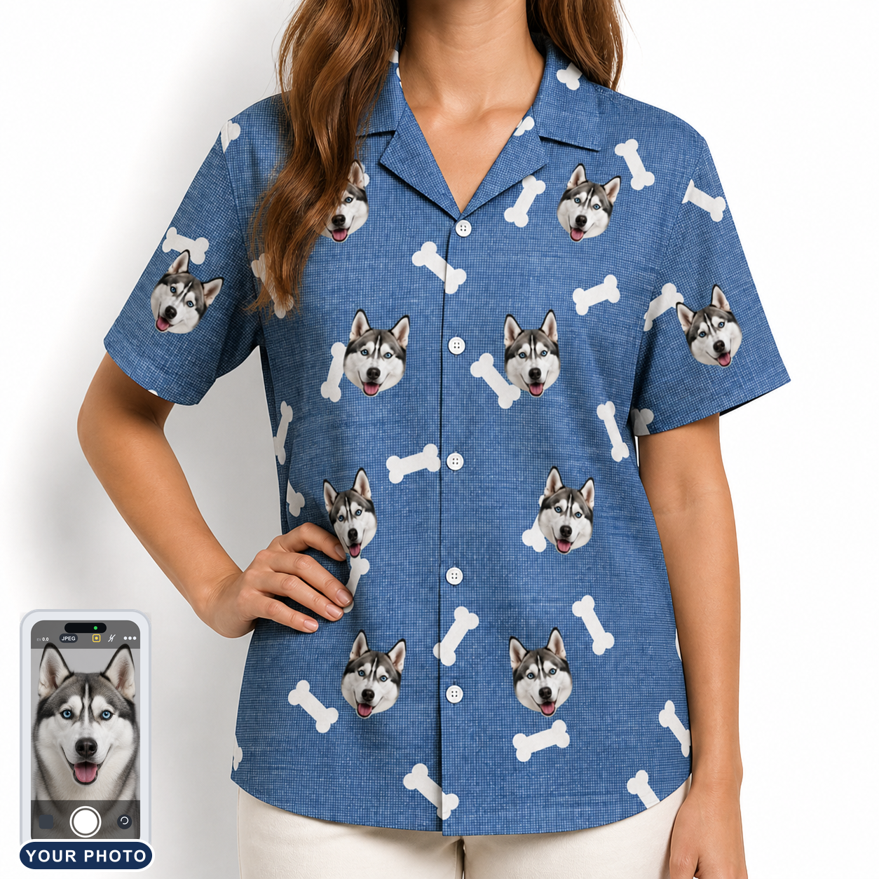 Women's Waggle Wafers Custom Dog Face Hawaiian Shirt
