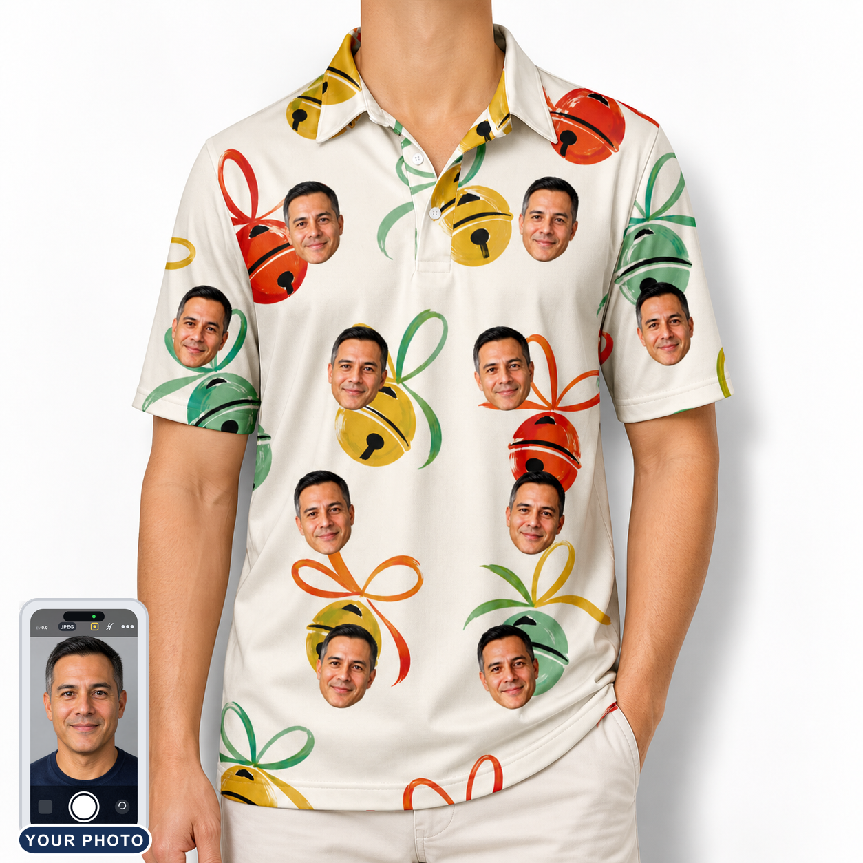 Men's Sleigh Bells Custom Face Polo Shirt