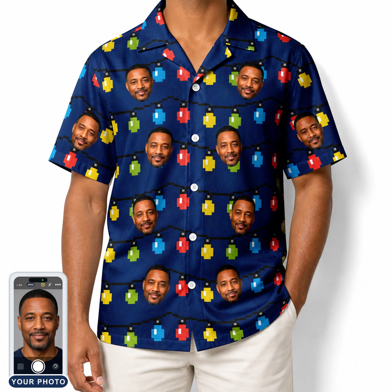Men's Stringlight Soirée Custom Face Hawaiian Shirt