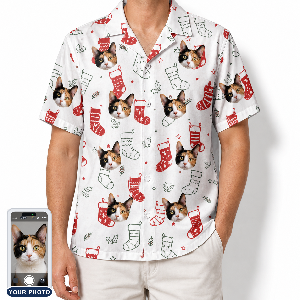 Men's Yule Pouches Custom Cat Face Hawaiian Shirt